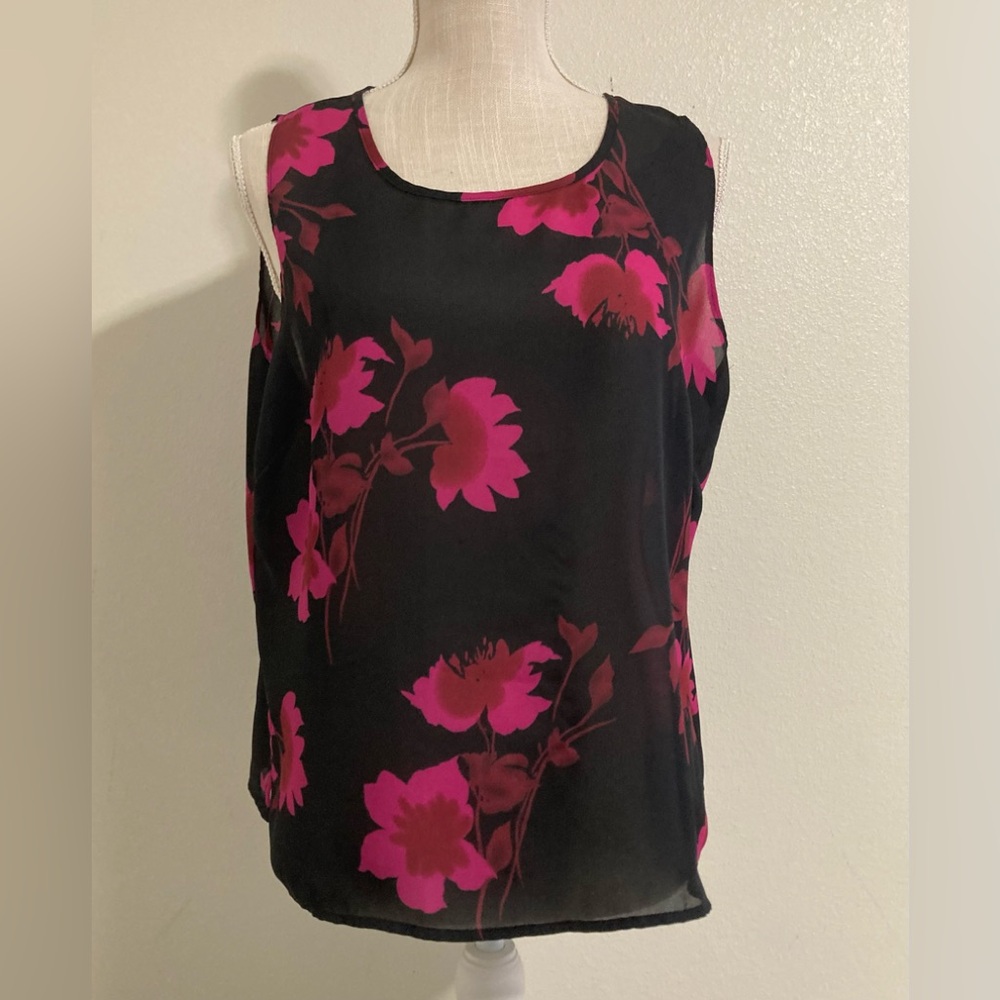 NOTATIONS - Womans  Floral Chiffon Sleeveless Blouse - Size L - EUC